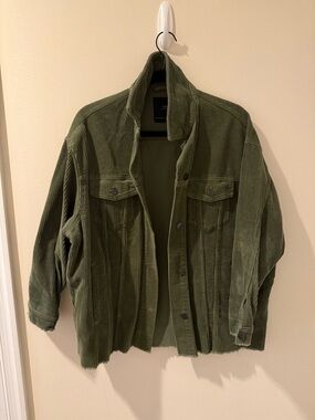 Zara Olive Green Corduroy Casual Button-Up